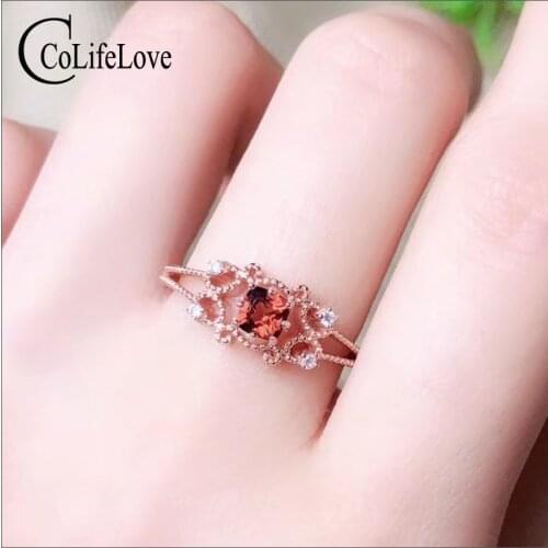 CoLife Jewelry Natural Garnet Silver Ring 4mm Round Garnet Ring 925 Silver Garnet Jewelry Sterling Silver Gemstone Ring