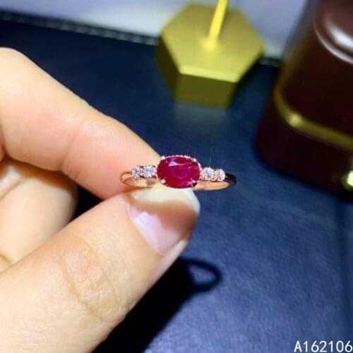 925 Pure Silver Chinese Style Natural Ruby Womens Popular Lovely Simple Oval Adjustable Gemstone Ring Fine Jewelry Support Dete