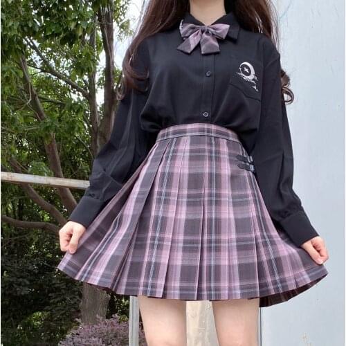 Japanese Ulzzang Three piece set Women Plaid Mini Skirt School Uniforms Skirt A-line ins Harajuku High Waist Women Suits & Sets