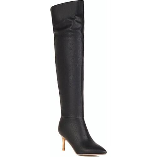 Fashion Trend Ultra-High Stiletto High Boots Wood Grain Heel Yellow Stretch Knee-Length Boots Sky Blue Winter Womens Shoes