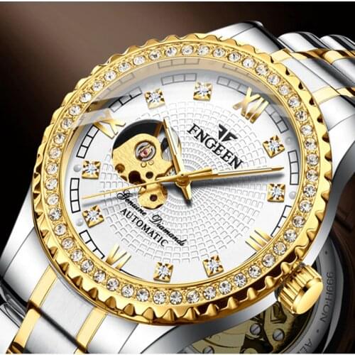 Brand FNGEEN Watch Men Mechanical Watch Automatic Skeleton Fashion Luxury Stainless Steel 3Bar Male Clock Relogio Masculino saat