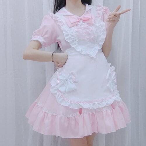 Girl Women Party Role Play Dress Up Cafe Waitress Outfit Anime Pink Kawaii Lolita Dress Sexy French Maid Apron Cosplay Costume