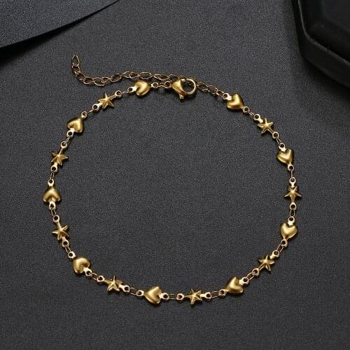 2021 Stainless Steel Fashion New Chain Heart Star Anklets Barefoot Gold Color Anklet For Women Jewelry Party Friends Gifts NEW