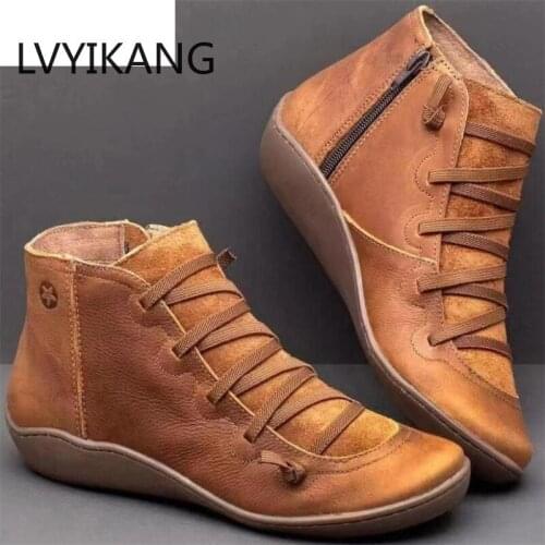 New 2019 Women Winter Snow Boots PU Leather Ankle Flat Shoes Woman Short Brown Boots With Fur For Women Side Zipper Boots 35-43