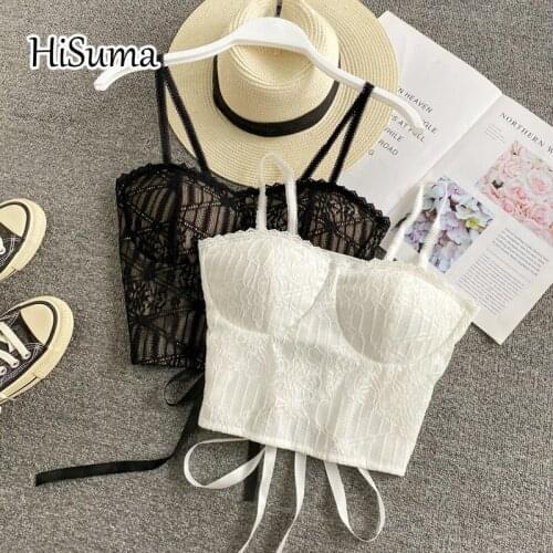 2021 summer new womens strap lace-up bow lace Costumes camisole Tube top bra wireless Corset female underwear