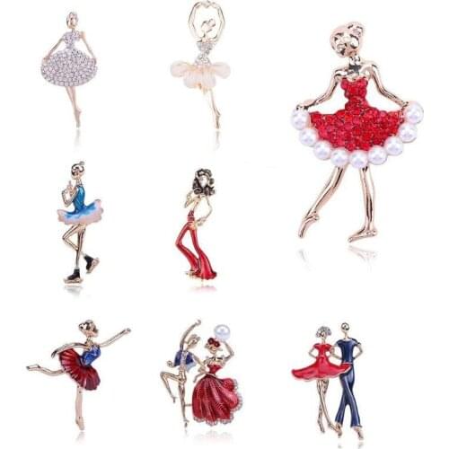 New Arrival Fashion Temperament Dancer Ballet Dress Rhinestone Brooches For Women Girls Party Decor Jewelry Gift