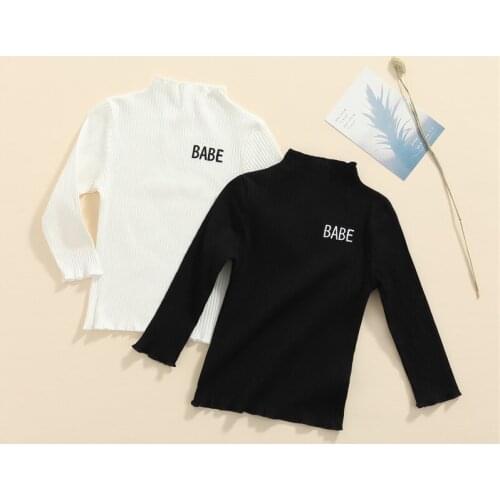 3-10 Years Kids Autumn Tops Letters Embroidery Mock-Neck Long Sleeves Pullover T-Shirt For Boys Girls Casual Tee Tops