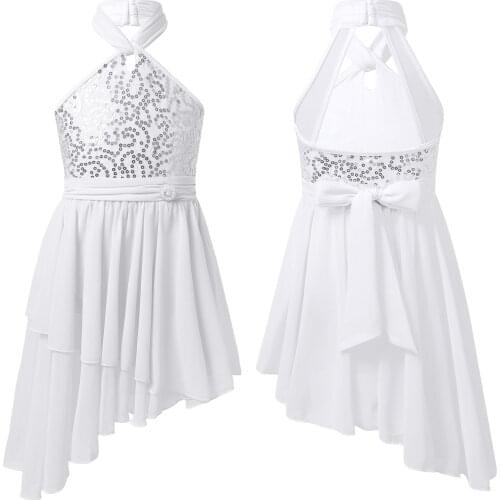 Kids Girls Sleeveless Sparkly Sequins Ballet Dance Dress Figure Skating Gymnastics Dress Jazz Latin Performance Dancing Costumes