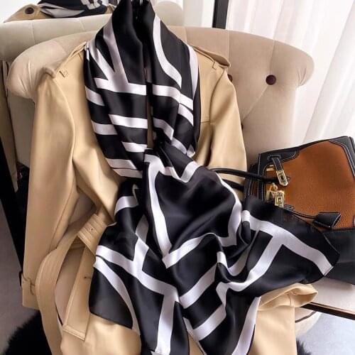 2021 Women Silk Winter Scarf Luxury Design Print Lady Beach Shawl Scarves Fashion Smooth Foulard Female Hijab