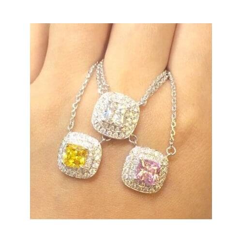 Wholesale 2 ct Golden/Pink/Silver princess synthetic stone Pendant, sterling-silver Necklace,women stone jewelry