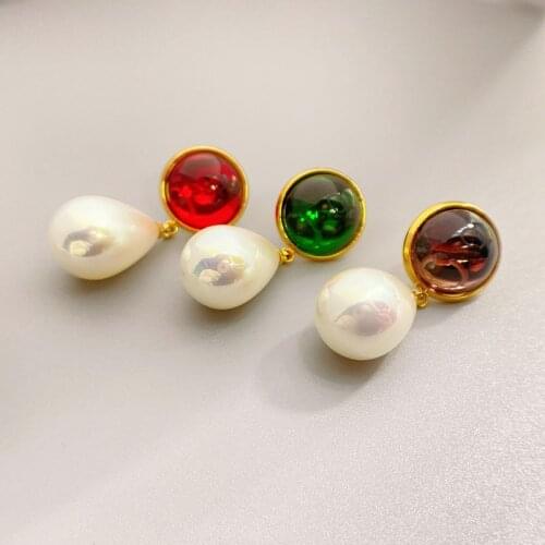 Electroplating inlaid crystal glass pearl pendant earrings