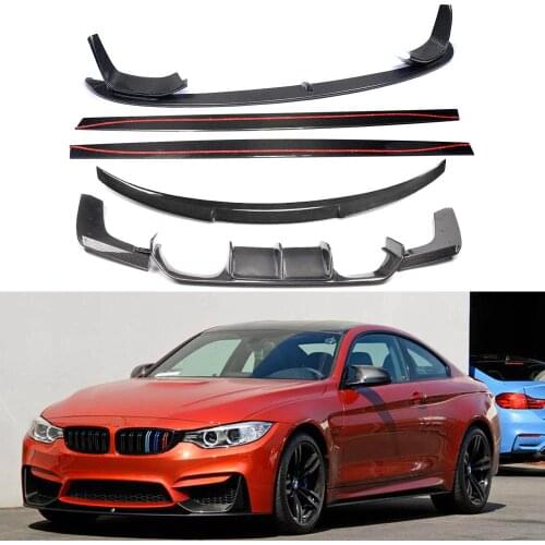 Carbon Fiber FRONT LIP BUMPER SPOILER+REAR TRUNK DIFFUSER +SIDE BODY KIT COVER FOR BMW F80 M3 F82 M4 2014 2015 2016 2017