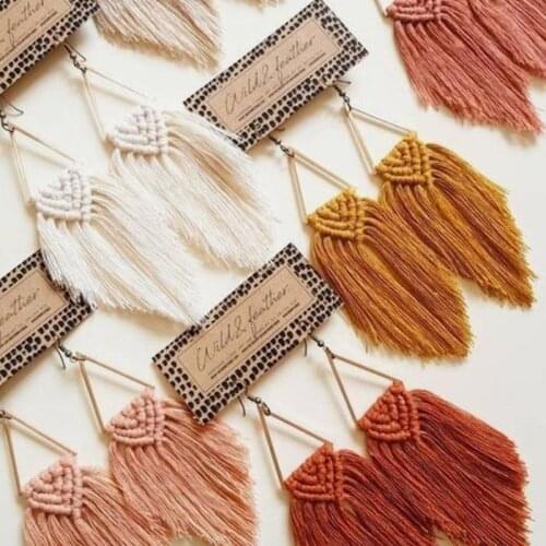Dvacaman Boho Weave Macrame Earrings Triangle Ethnic Feather Fringe Tassel Earrings Bridesmaid Gifts Wedding Jewelry Accessories