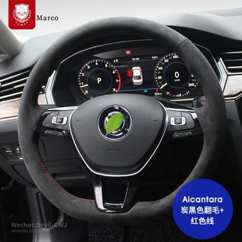 Real Alcantara suede hand-stitch steering wheel cover for VW CC Phaeton Magotan Santana Passat Touran Auto parts accessories