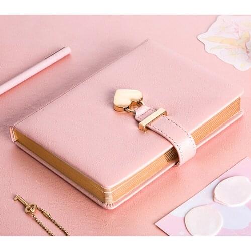 Kawaii Cute Personal Diary with Heart Lock PU Leather B5 Notebook School Supplies Lockable Password Writing Pads Girl Women Gift