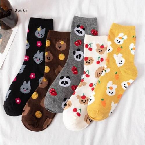 Kawaii Cartoon Bear Cat Sockings Cotton Japanese Black Rabbit Harajuku Funny Animal Fashion Happy Cute Soft Men and Women Socks