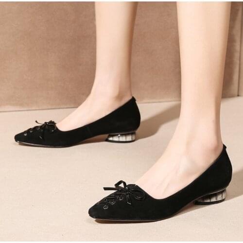 Big Size 9 10 11 12 ladies high heels women shoes woman pumps Tie-tied bow-tipped shallow thick-heeled single shoes