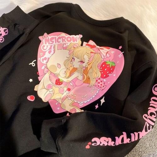 Punk Goth Anime Girl Letter Print Sweatshirt Women Harajuku Designer Japan Fashion Kawaii Clothes for Teens New Long Sleeve Tops