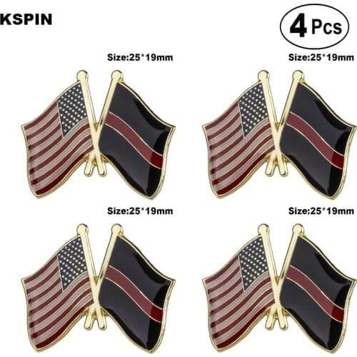 U.S.A & Thin Red Line 2 Friendship Flag Pin Lapel Pin Badge Brooch Icons 4pcs