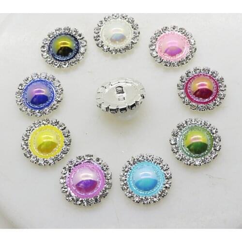 10Pcs/Lot 15mm Round Shank AB Color Rhinestone Buttons Metal Diamond Button for Wedding Invitation Cards Hair Ribbon Decoration