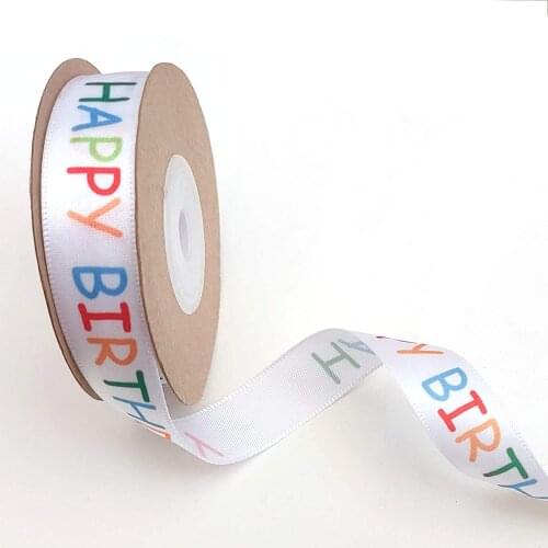 10Yards Happy Birthday Cake Box Wrapping Satin Ribbon for DIY Craft Hairpin Decoration Invitation Embellishments Bow Making
