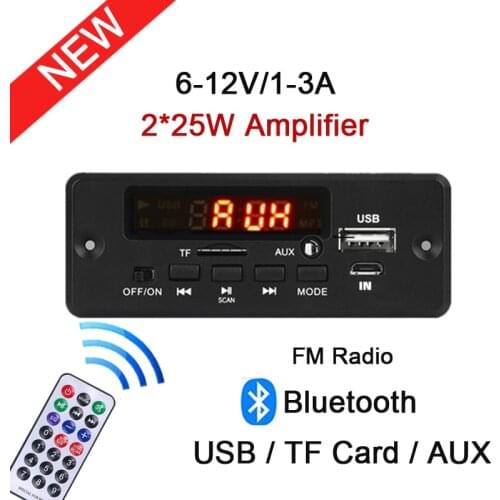 2*25W 50W Amplifier MP3 Player Decoder Board Bluetooth 5.0 Car FM Radio Module Support TF USB AUX 3.5 WMA Player Decoder 6V-12V