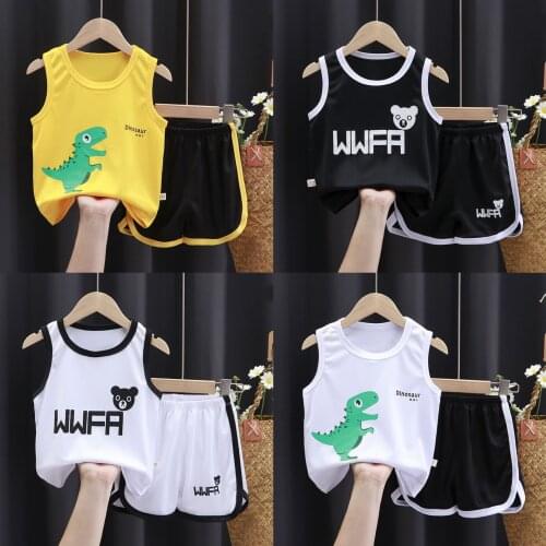 2 Pieces/set Summer Childrens Clothes Suit Baby Boys Girls Cartoon Sleeveless Vest+shorts Clothing Sets Kids Outfits 1-6 Years