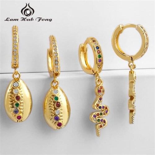 2021 Korean Style Creative Gold Color Shell Earrings Colored Gemstone Snake-shaped DIY Earrings Fashion Jewelry Gifts for Women