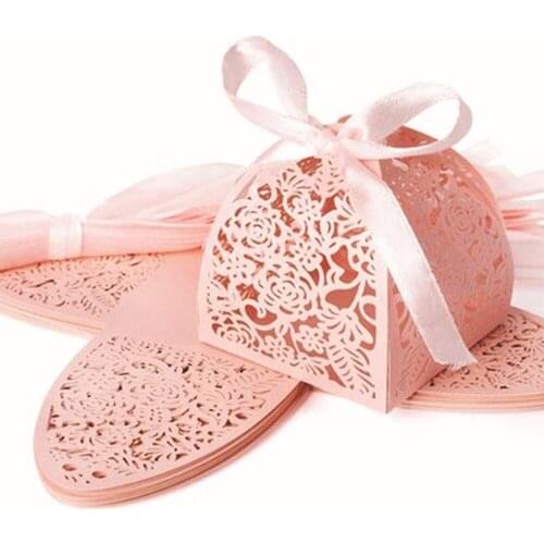 25Pc Creative Hollow Out Love Heart Laser Cut Paper Candy Boxes Purple beige white pink Gift Bag Wedding Baby Shower Party Favor