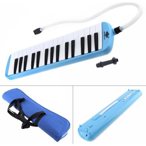 32 Key Blue Harmonica Melodica Teaching Instrument with Deluxe Carrying Case for Beginner