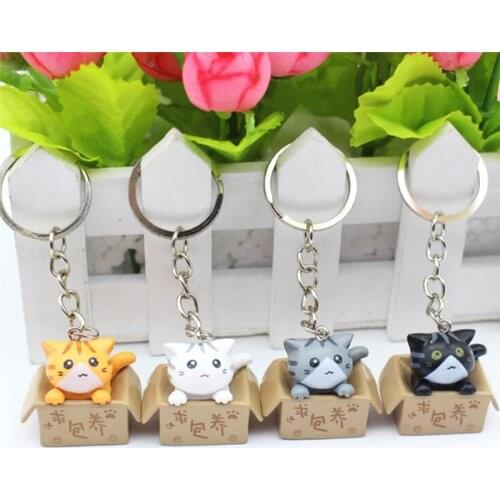 4pcs/lots Mixed Style Lovely Cartoon Cat Key Rings Chains Pendant Ornament For Bag Car Keychain Random