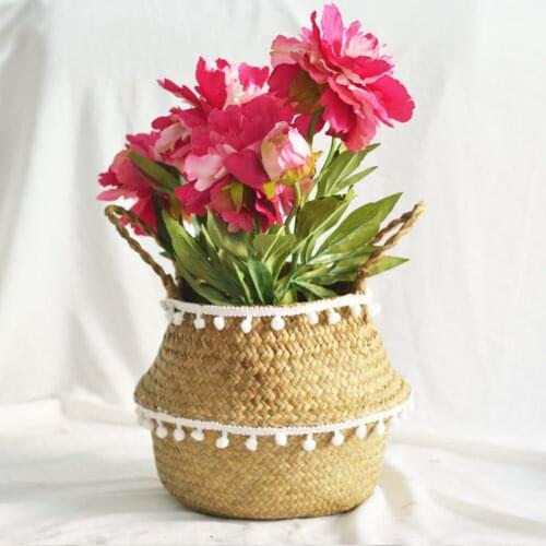 5 Types Straw Foldable Hanging Rattan Woven Flower Pot Handmade Wicker Plant Pot Planter Modern Flowerpot Home Decoration S/M/L