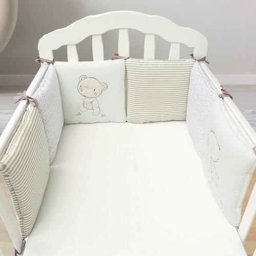 6Pcs/Set Infant Cartoon Bear Crib Bumper Bed Protector Baby Kids Cotton Cot Nursery Bumper Baby Bed Anti-collision Bumper