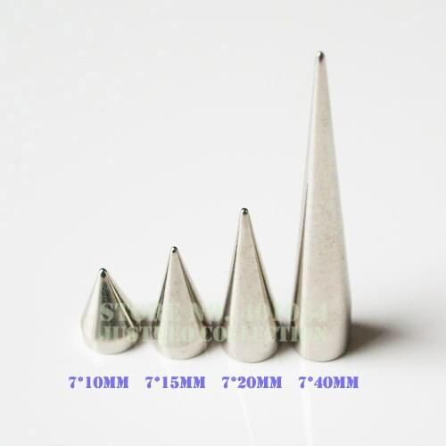 7*10/7*15/7*20/7*40mm Silver-color Cone Screwback Metal Bullet Rivet Punk Spike Studs, Costume/bag/belt Leathercraft Accessories