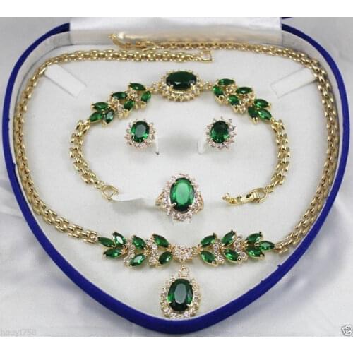 Free shipping Bridal Jewellery Womens Set Green Crystal Necklace Earring Ring Bracelet AAA style 100% Natural Noble Fine jewe