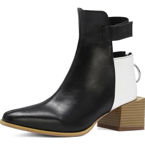 Snake Pattern Autumn And Winter Square Heel Ankle Strap Ankle Boots Circle Metal Zipper Platform Pointed Toe Fashion Short Boots