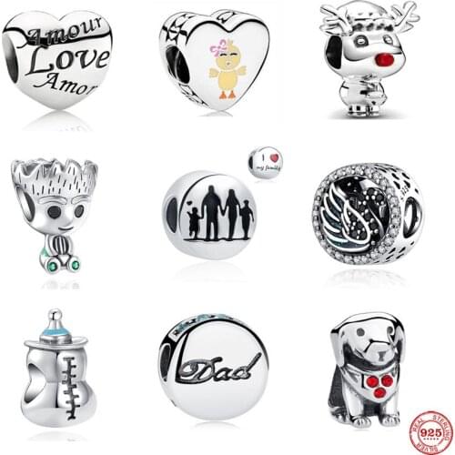 New 925 Sterling Silver Amour Love I Love Family Baby bottle Dad Bead Fit Original Pandora charm Bracelets Women DIY Jewelry