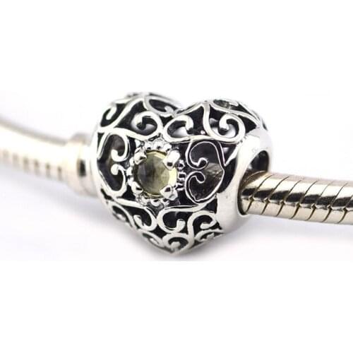 100% 925 Silver Beads In November To Commemorate Signed Heart Birthstone Heart Charms Fits European Bracelets Drop Shipping