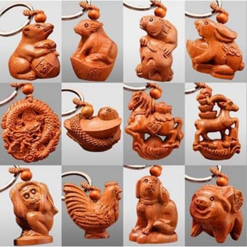 Natural Mahogany Three-dimensional Engraving Key Chain Lifelike Pendant Key Ring ewelry making For diy Car Accessories L46