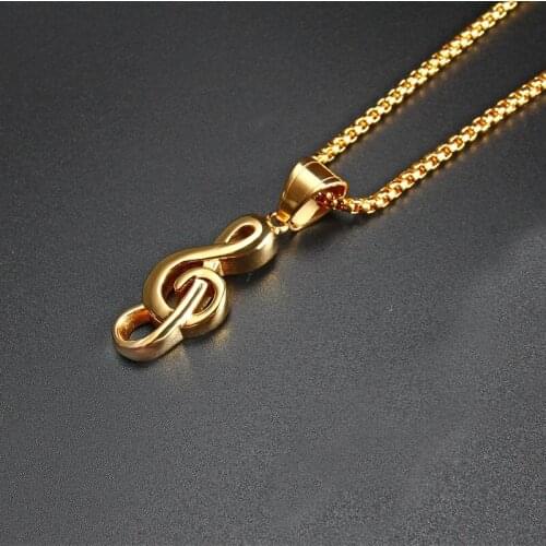 Personality Punk Rock Music Note Pendant Rap Men and Women Titanium Steel Necklace Hip Hop Jewelry Sweater Chain LP1319