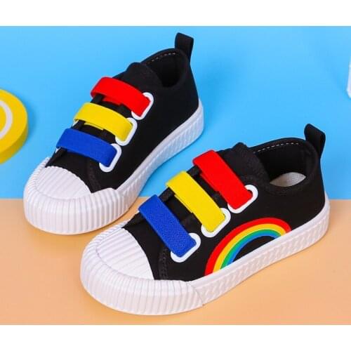 Kids Shoes for Girl Autumn 2021 New Childrens High-top Canvas Shoes Casual Wild Boys Sneakers Girls Rainbow Shoes