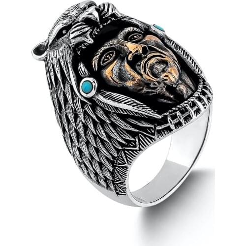 Geronimo Apache Silver Ring Vintage Injun Ring Turquoise Gemstone Ring Unique Design Mens 925 Sterling Silver
