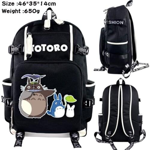 Anime MY NEIGHBOUR TOTORO Canvas Packsack Student Backpack Zipper Shoulders Travel Laptop Bag Teenager Schoolbag Cartoon Bookbag