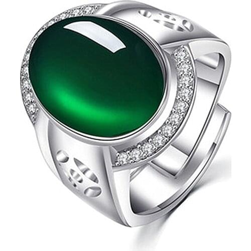 Luxury Green Jade Emerald Gemstones Diamonds Rings for Men White Gold Silver Color Jewelry Bague Masculine Accessory Party Gifts