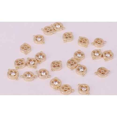 10pcs/bag 8mm round clover connector with cz high quality gold plated jewelry DIY material