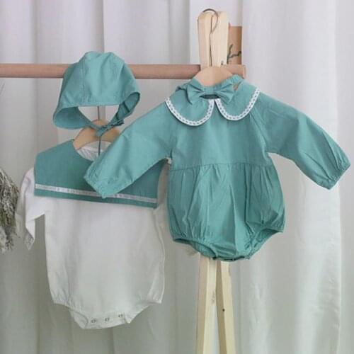 New Infant Newborn 0-24M Baby Girls Bodysuits Ruffles Peter Pan Collar Long Sleeve Jumpsuits Autumn Playsuit