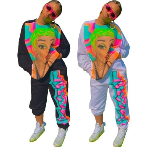 2020 Fall/Winter Hot-Selling European and American Womens Clothing Printed Ins Internet Celebrity Same Leisure Sports Suit