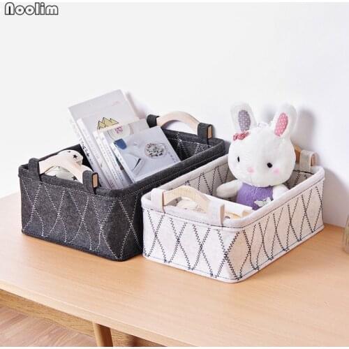 NOOLIM Japanese Style Felt Portable Storage Basket Desktop Snack Toy Baskets Cosmetics Books Sundries Basket Organizer