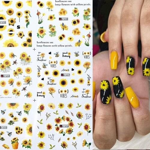 12pcs Spring Flower Nail Stickers Sunflowers Deisgn Water Transfer Decals DIY Nail Art Watermark Manicure Design Manicure Decor