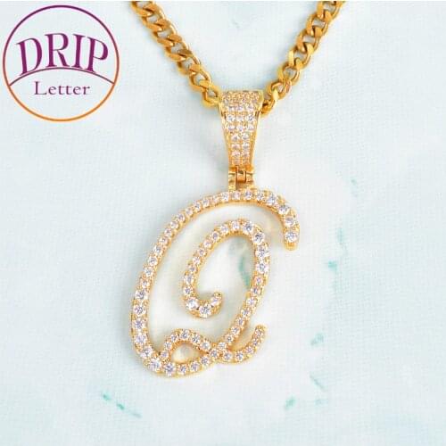Gold Color Cursive Letter Pendant Mens Women Hip Hop Rock Necklaces Charm Jewelry With 3mm Rope Chain